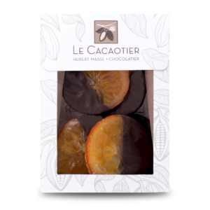 Boîte d'oranges confites enrobées de chocolat (orangettes) - Le Cacaotier