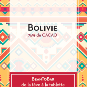 Packaging de la tablette de chocolat noir 76 %Bolivie du Cacaotier