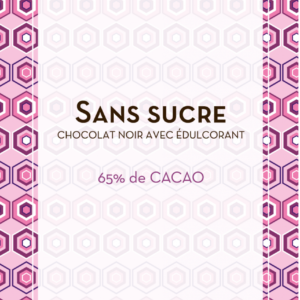 Visuel de la face avant d'une tablette de chocolat Le Cacaotier sans sucre 65%
