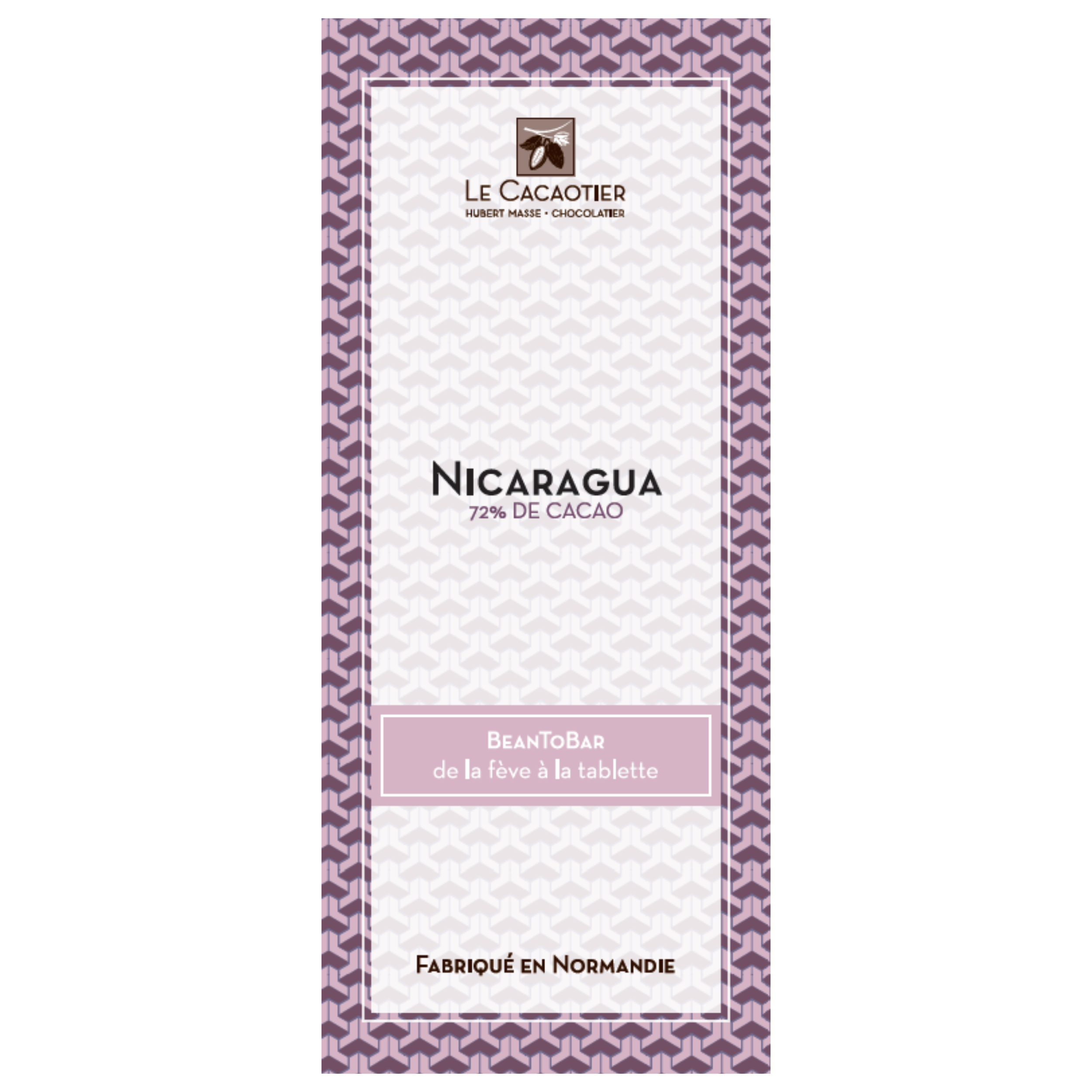 Photo de packshot : tablette bean to bar tablette nicaragua noir 72 par la chocolaterie artisanale Le Cacaotier.