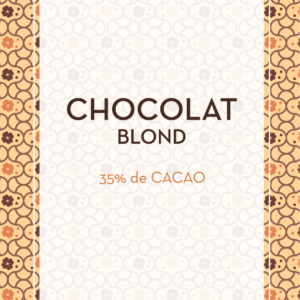 packaging d'une tablette de chocolat blanc blond 35% du cacaotier